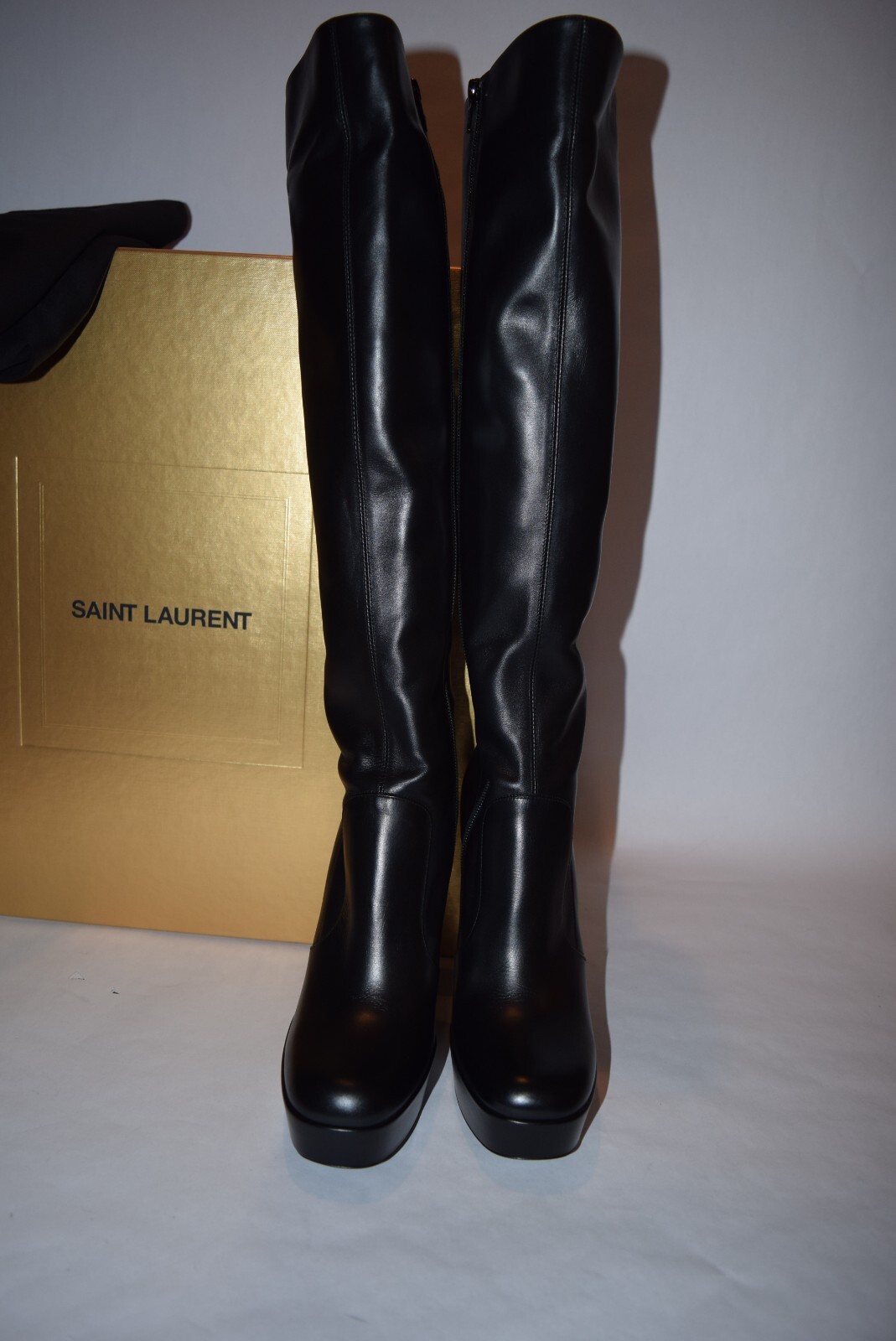 Stivali alti nuovi con scatola $ 1900 YSL Saint Laurent Vanity in morbida pelle di vitello taglia 40 neri