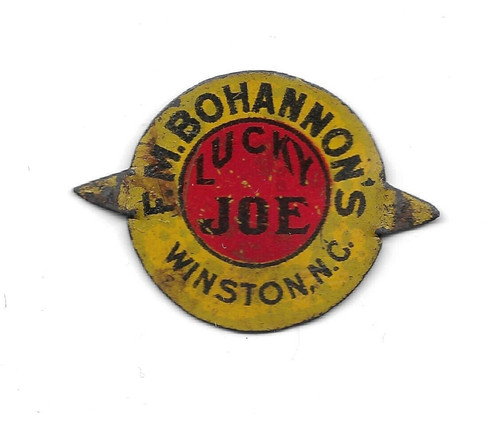 Vintage Tin Tobacco Tag Yellow Red Lucky Joe F M Bohannon Winston NC