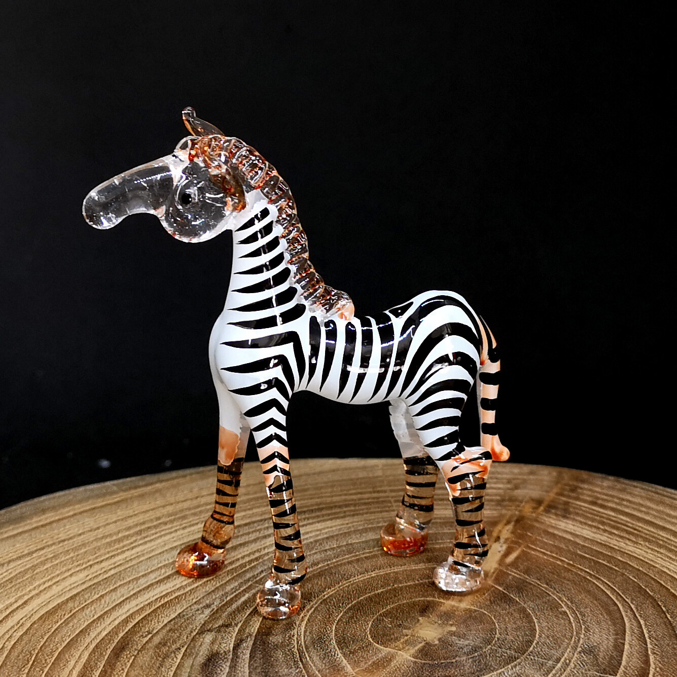 Blown Glass Zebra Figurine Wildlife Collectible Miniature Handmade