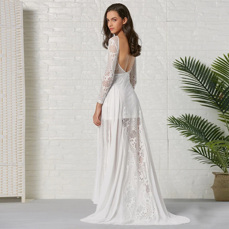 schlichtes Spitze Brautkleid Hochzeitskleid Kleid Braut rückenfrei weiß BC895 - Bild 4 von 4