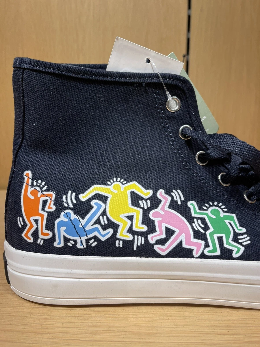 H M KEITH HARING NAVY CANVAS HIGH TOP SNEAKERS SHOES MEN S SIZE 10 NWT