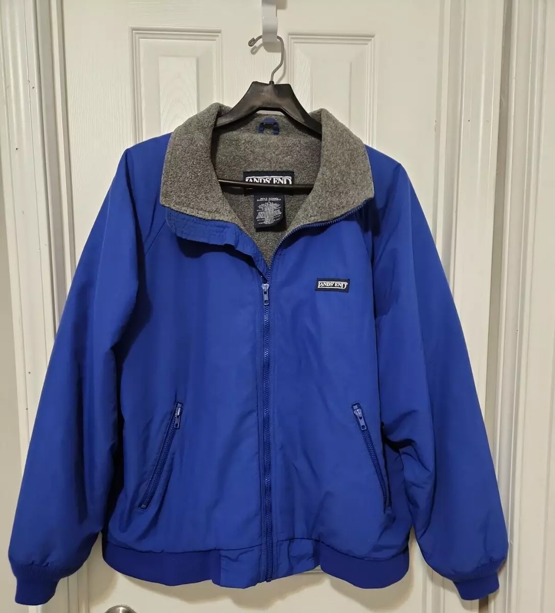 Vtg Lands End Fleece Lined Polartec Blue Full Zip Jacket Men s Sz Large