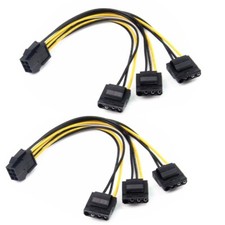2PCS PCIe 6pin Female to 3 Molex IDE 4pin Female Graphic Card Power Supply Cable