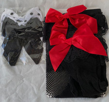 VTG..BLACK..THIGH HIGH..MESH..STOCKINGS..REMOVEABLE BOWS..NIP..ONE SIZE