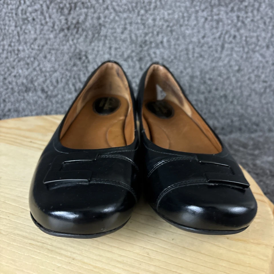 Zapatos planos de ballet Clarks artesanales de charol para mujer 7 negros sin cordones cómodos Foto 3 de 4