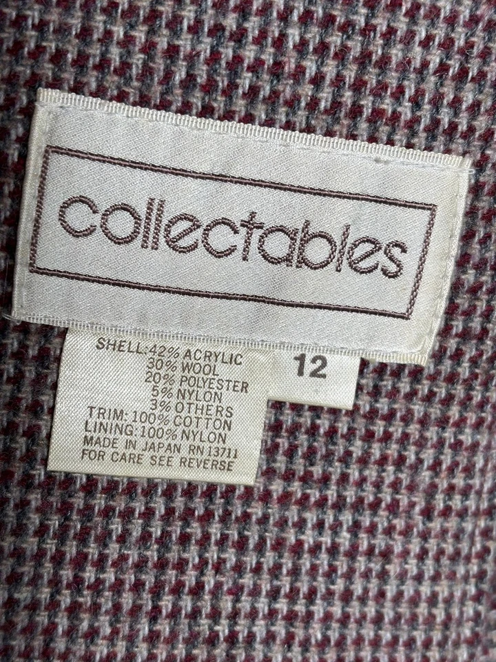 Blazer Coleccionables Mujer 12 Gris Tweed Mezcla Lana Terciopelo Cuello Hecho en Japón Foto 3 de 4