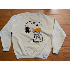 1980s Snoopy Woodstock Hugging Sweatshirt White Crewneck Artex Large Stained