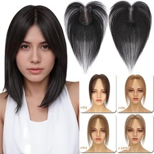 Womens Topper REAL Human Hair Top Toupee Piece Clip in REMY Hairpiece Free Part