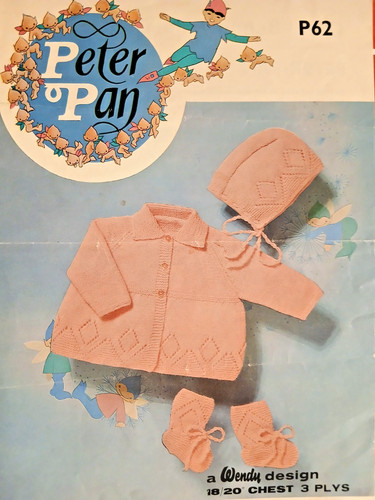 Vintage Strickanleitung*Babys 3-fädiger Matinee Mantel*Mütze*Stiefel**PETER PAN P62