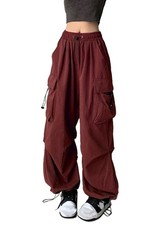 Womens Baggy Cargo Pants Casual Hiking Trousers Loose Fit Parachute Pants Y2K...