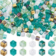 1 Box 300Pcs Square Glass Bead Crystal Cube Beads Bulk 4Mm Green Transparent AB