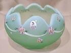 Fenton HP Dotted Swiss On Willow Green Opalescent Satin Rose Bowl/candleholder