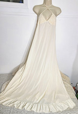 Vintage Hollywood Glam Nightgown 39" Sweep Cross Strap Shirred Bust Ivory S