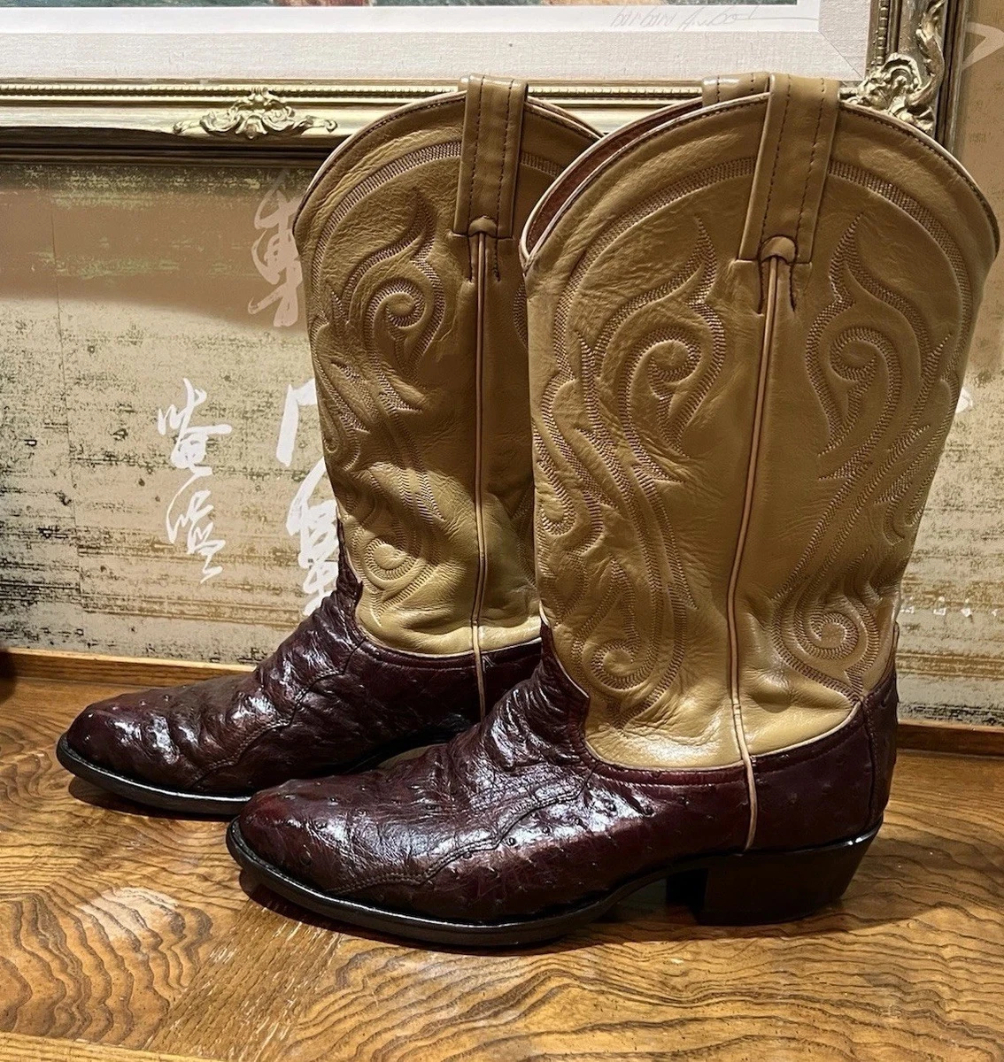 Bottes Western Tony Lama Exotiques Lézard – Marron Et Crème – Taille US 8 – Homme