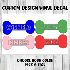 Dog Bone Pet Puppy Custom Name Decal Sticker Text Lettering Vinyl Dog House Bowl
