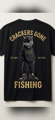 Crackers Gone Fishing Men's XL Multicolor Cotton Cat Fishing Graphic T-Shirt