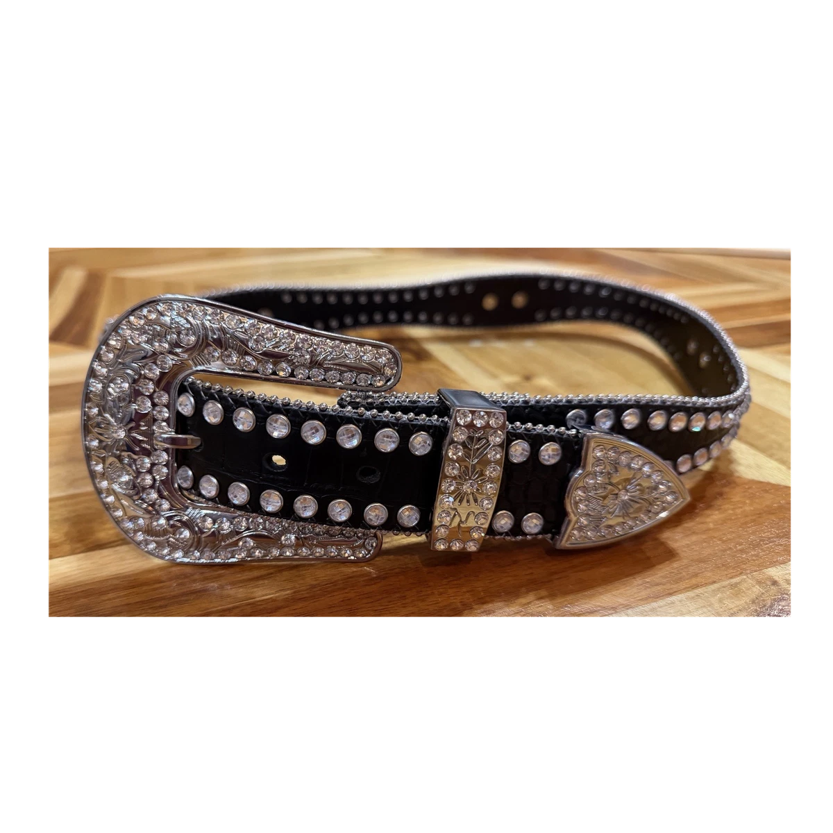 Blazin Roxx Women\'s Black Leather Western Belt with Amber Stones and Rhinestones Women main image 3