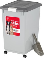 Dog Food Storage Container with Wheels Airtight Lid Scoop