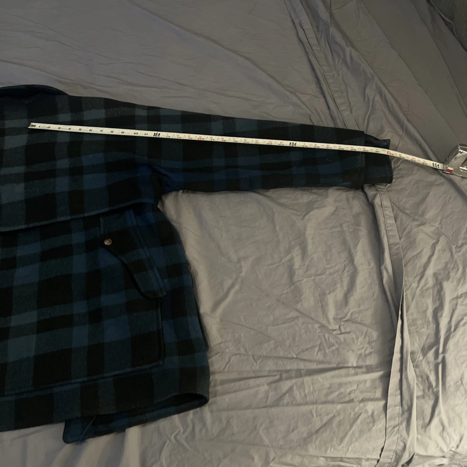 Vintage Black Bear Brand 30s 40s Blue Plaid Mackinaw Cruiser Jacket Sun Fade M/L image 7