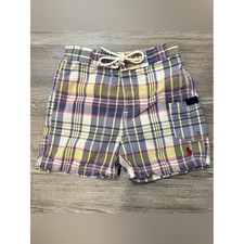 Polo Ralph Lauren Boys Plaid Swim Trunks Mesh Lined Drawstring Size 2T EUC