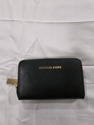 Michael Kors Black Pebbled Leather Jet Set Small Zip Around Wallet