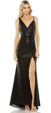 Mac Duggal 27154 Black Shimmery Sparkle High Slit Strappy Gown  Size 10