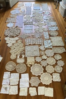 vtg French Alencon Ecru Lace handmade antique LoT doily Embroidered 79 total PC
