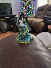 3.75" PEACOCK enamel and crystal  Hinged Trinket/Pill Box Broken Hinge