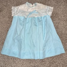 Vintage 1960s Patty Dee Blue Infant Toddler Girls Dress eyelet trim 18m