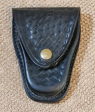 VTG Black basket weave police Handcuff Case No Snap Belt Gould Goodrich B70W