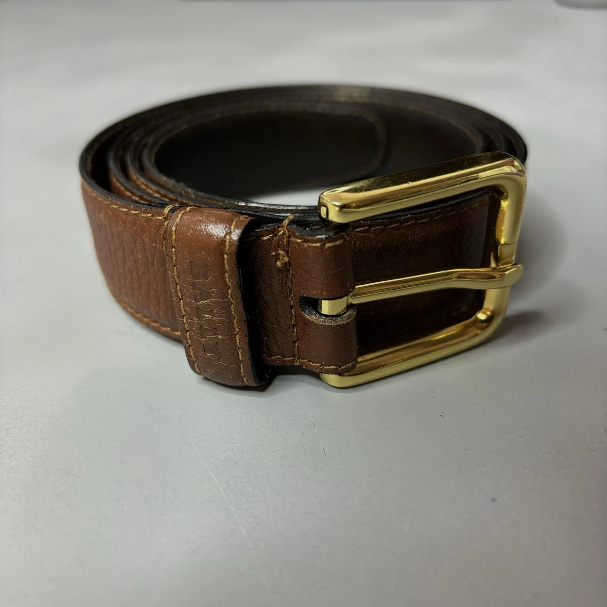 Bally Leather Woven Belt Size 36 Italy Brown Gold Hardware Basket Weave 10029 Silver Spurs Saddlery Leather Basket Weave Belt – Atomic 79 main image 2