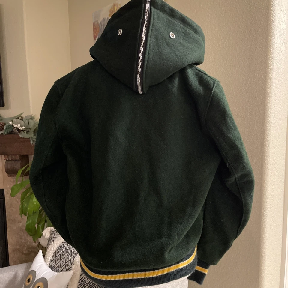 Винтажный 1980-х DeLong Sportswear Varsity письмо куртка с молнией капюшон зеленый размер S - Изображение 4 из 4