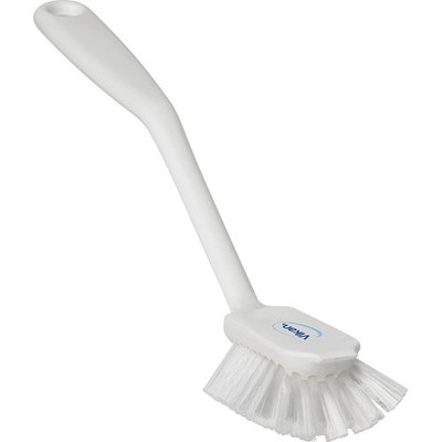 White Medium Dish Scrub Brush Scraping Edge PP PBT Kitchen #42375 11 In