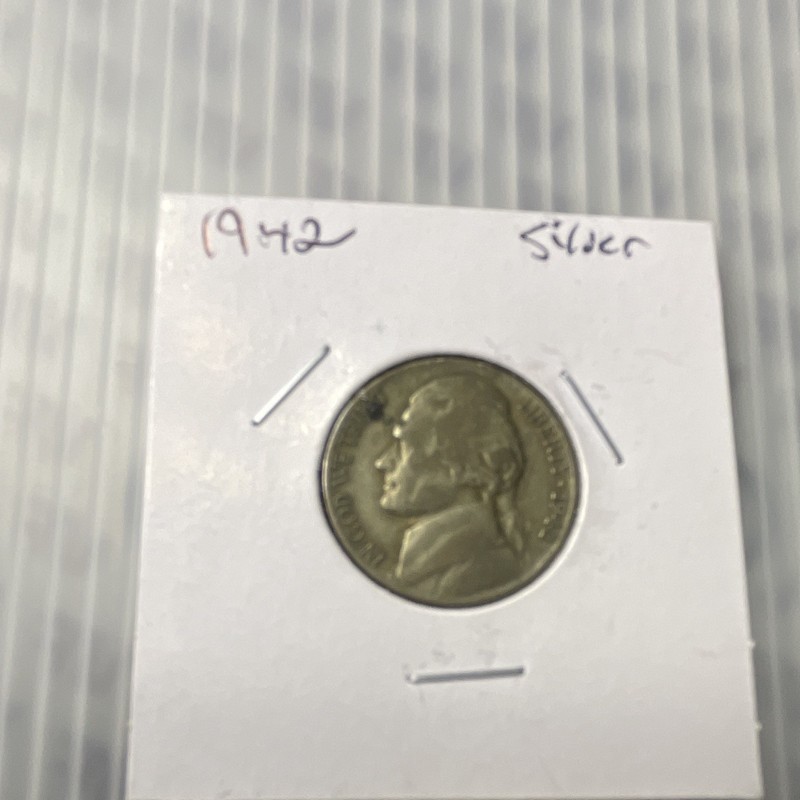 1942 Jefferson War Nickel, 35% Silver, Circulated Coin