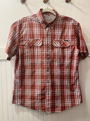 Eddie Bauer Short Sleeve Shirt Rust Plaid Light Weight Button Up Large