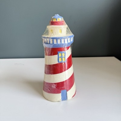 NEW Vintage Large 8'' Red White Blue Lighthouse Candle Boston Warehouse T63