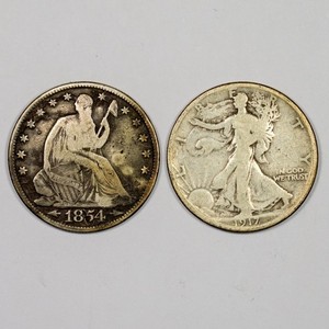 Lot of 2 Silver Half Dollars - 1917-S Walking Liberty, 1854-O Seated Liberty