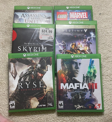 Xbox One Game Lot (6) Mafia III, Skyrim, Destiny, AC Unity, LEGO Marvel, Ryse