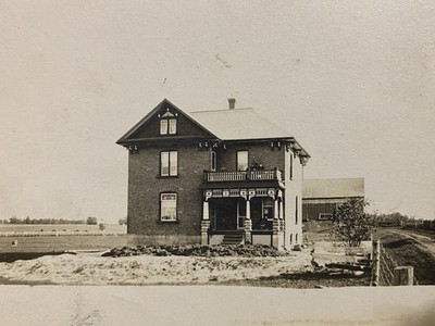 Brick Farm House In Canada And Barn RPPC Ontario? Antique Real Photo Postcard