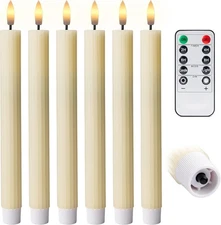 Open Box 6PK 10" Ribbed LED Candles with Remote Timer Assorted Colors Wedding