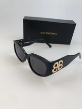 Balenciaga BB0324SK black framed gold BB oval cat eye sunglasses 55MM