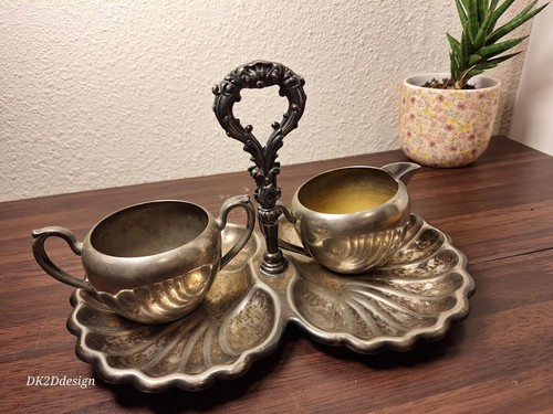 Vintage English Silver MFG Creamer And Sugar Set with Tray. Made in USA