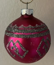 Shiny Brite DARK PINK FUSIA Blown Glass Christmas Ornament w/ Mica, 2.25 Vintage
