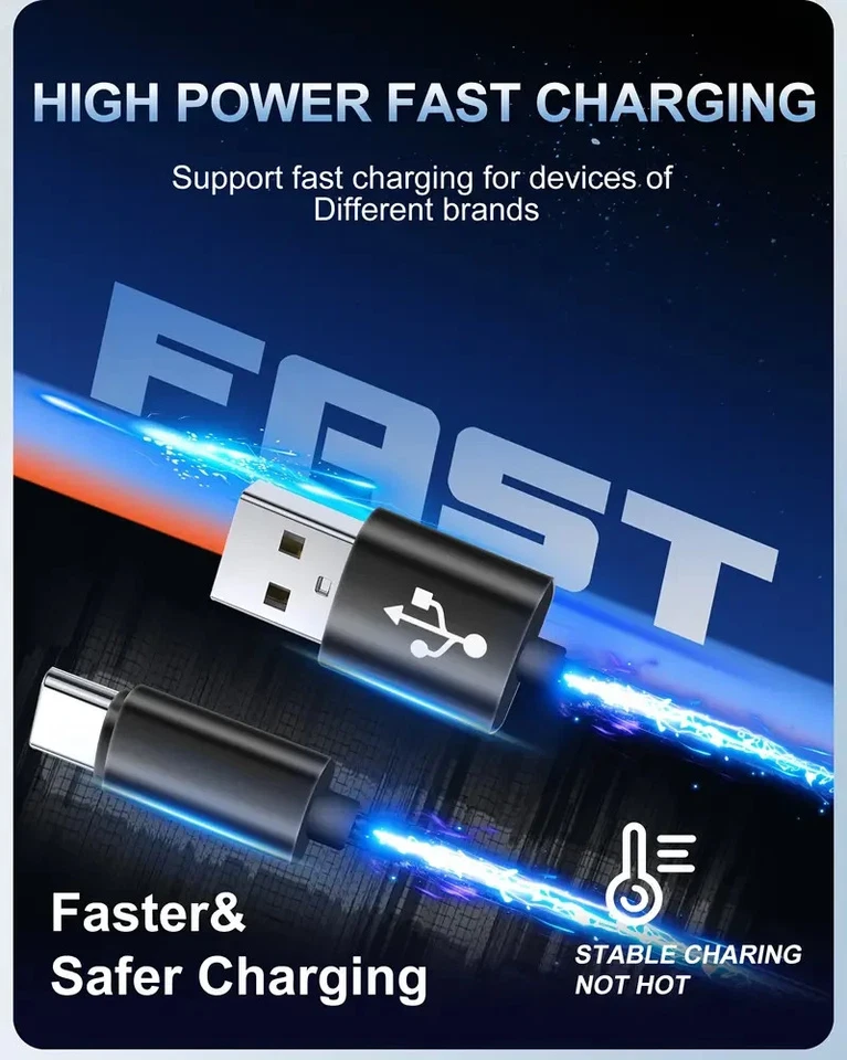 USB A to Type C Cable 6A 66W Fast Charger Braided Long Lead 0.25M 1M 2M 3M - Image 3 of 4