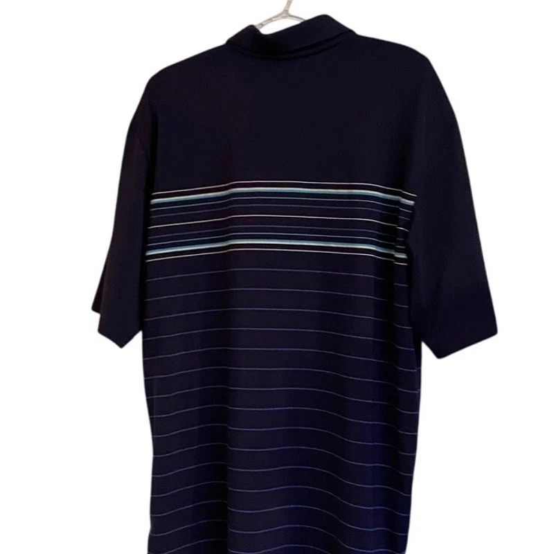 Pebble Beach Performance Golf Polo Sz L Navy Blue Stripe - Image 4 of 4