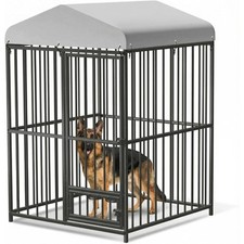 4x4x6FT Outdoor Dog Kennel with Safety Locks, Swivel Feeder  UV-Resistant Cover