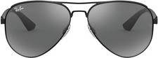 RAY-BAN Men's RB3523 Aviator Sunglasses - Grey Mirrored Silver/Matte Black Frame