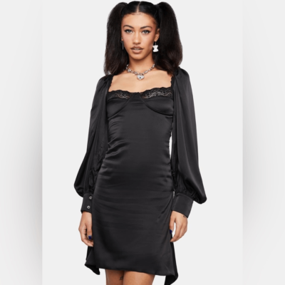 dolls kill black dresses Black Lace Sleeve Mini Dress