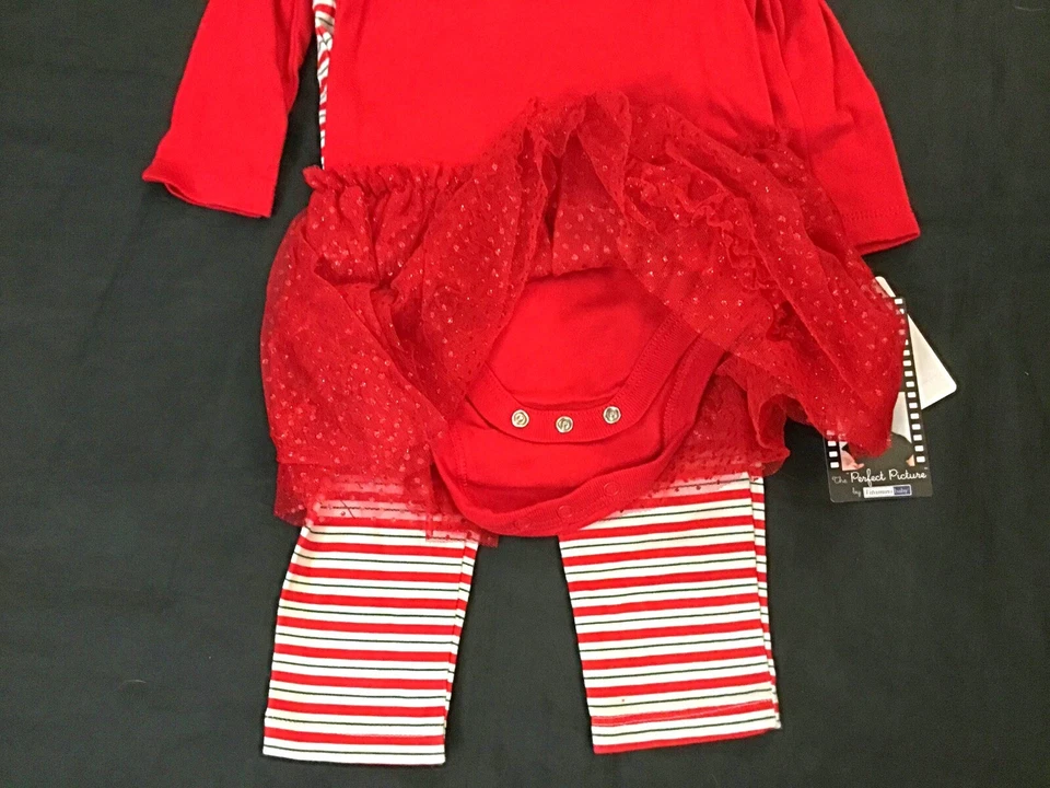 NUEVO CON ETIQUETAS Vitaminas Bebé Infante Niñas Tres Piezas Santa Bebé Body Leggings Conjunto Talla 9M Foto 4 de 4