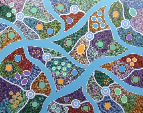 Original Acrylic Aboriginal-style Dot Painting 'Chaotic Creeks' - 第 1/5 張圖片
